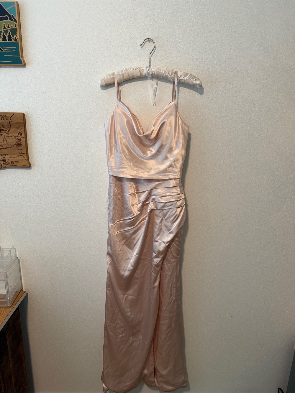 Satin Cowl Neck Slip Dress in Blush Pink